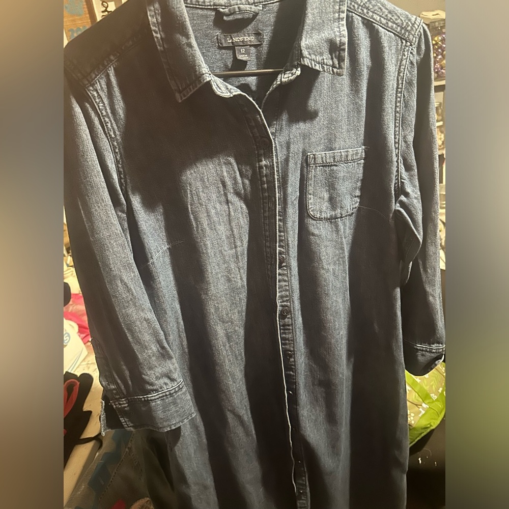 Land End denim shirt button front dress size 12 excellent condition